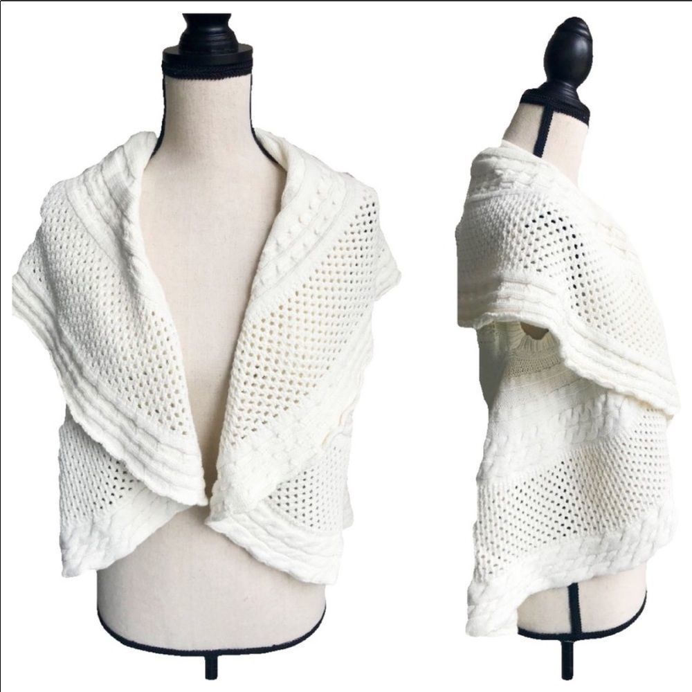 Andrew Charles Cream Knit Shawl Sweater Vest